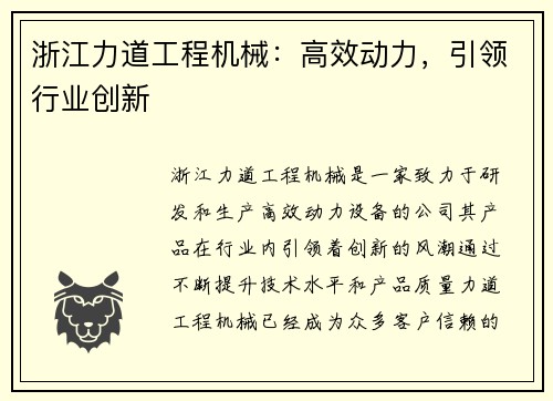 浙江力道工程机械：高效动力，引领行业创新